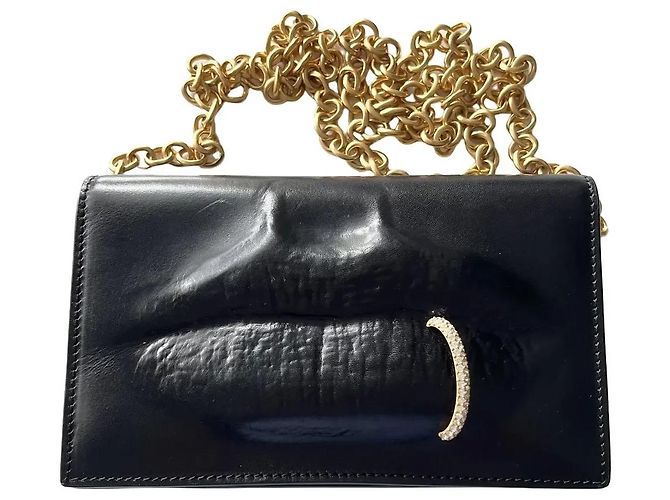 Clutch a Catena con Bocca Moldata Schiaparelli Nero Rosa - vista 12