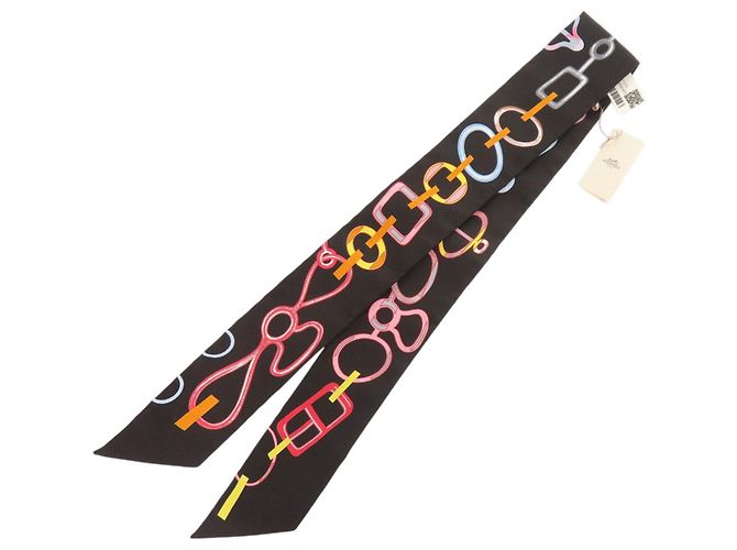 Foulard in seta nera Hermès Twilly Do Re Boucles Nero Multicolore - vista 2