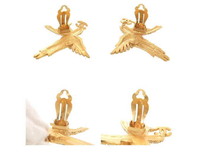 Orecchini in metallo dorato con strass a forma di aquila Coco Mark di Chanel D'oro - vista 9