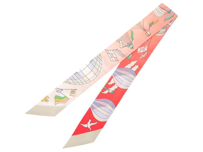 Autre Marque Foulard in seta Hermès Twilly Les Folies Du Ciel Rosa Bianco Rosso - vista 2