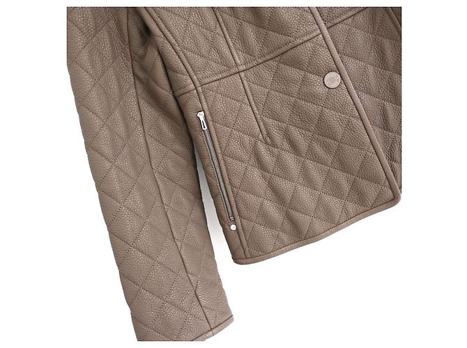 Jaqueta de couro de cervo Equestre Hermès acolchoada taupe - vista 2