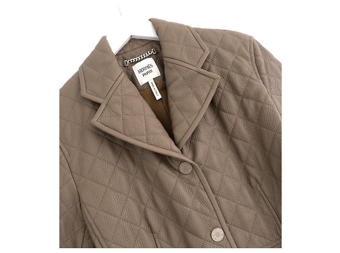 Jaqueta de couro de cervo Equestre Hermès acolchoada taupe - vista 3