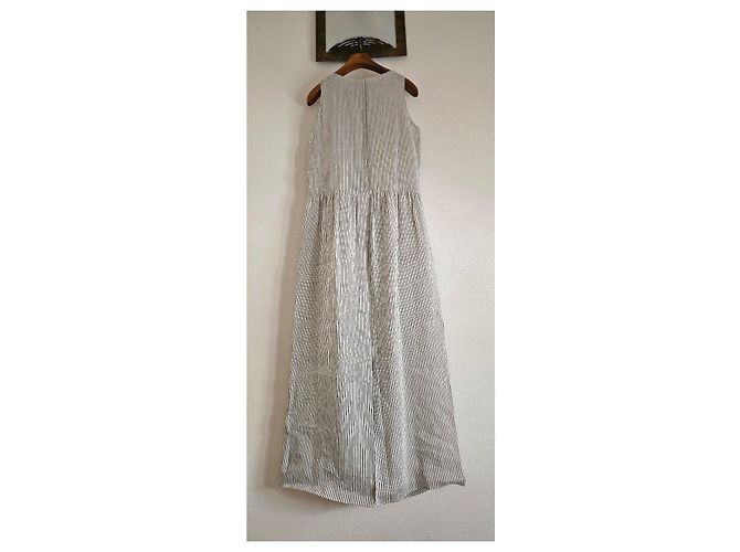Abito lungo a righe Weekend Max Mara in seta e lino Bianco Blu scuro - vista 14
