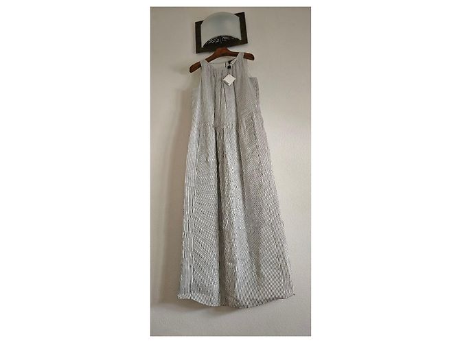 Abito lungo a righe Weekend Max Mara in seta e lino Bianco Blu scuro - vista 15