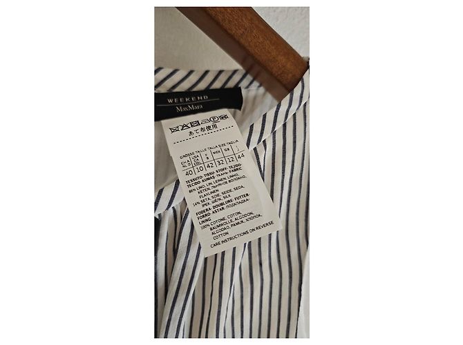 Abito lungo a righe Weekend Max Mara in seta e lino Bianco Blu scuro - vista 4