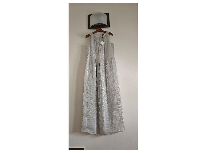 Abito lungo a righe Weekend Max Mara in seta e lino Bianco Blu scuro - vista 5