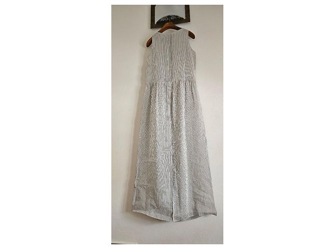Abito lungo a righe Weekend Max Mara in seta e lino Bianco Blu scuro - vista 6