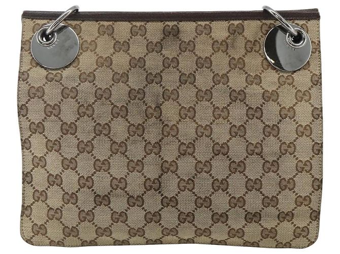 Borsa a Spalla GG Canvas GUCCI Beige Marrone Argento 120841 Auth am11410 - vista 2