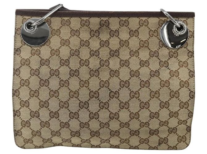 Borsa a Spalla GG Canvas GUCCI Beige Marrone Argento 120841 Auth am11410 - vista 3