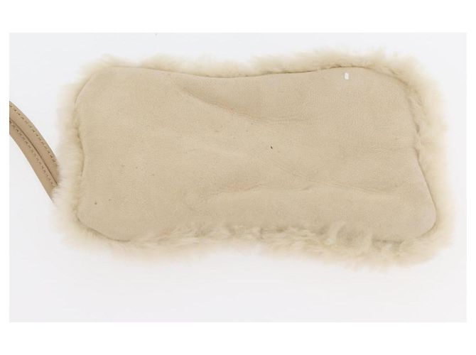 CHANEL Choco Bar Kettentasche Mouton Elfenbein Silber CC Auth 176557 Roh - Ansicht 20