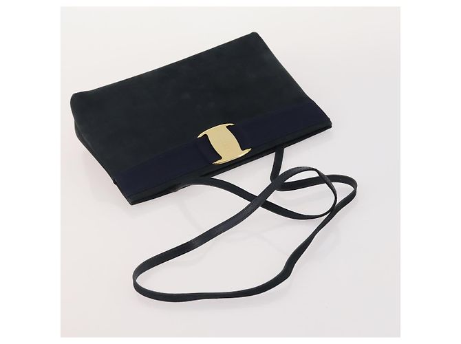Borsa a Mano Salvatore Ferragamo in Pelle Suede 5 Set Nero Blu Auth 174986 Blu navy - vista 12