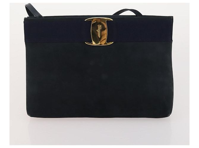 Borsa a Mano Salvatore Ferragamo in Pelle Suede 5 Set Nero Blu Auth 174986 Blu navy - vista 9