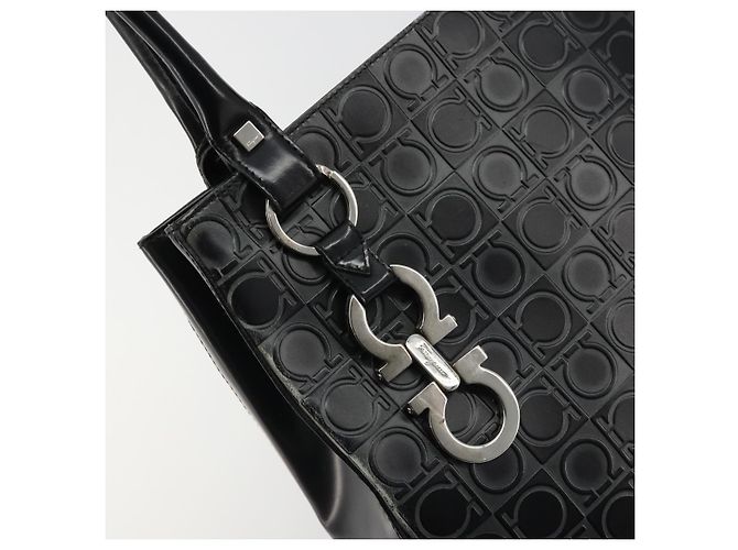 Borsa Tote Gancini in pelle nera e argento di Salvatore Ferragamo Auth 176582 Nero - vista 10