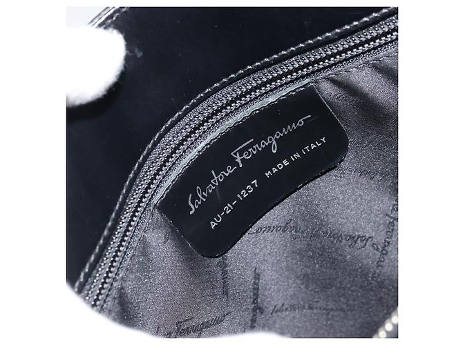 Borsa Tote Gancini in pelle nera e argento di Salvatore Ferragamo Auth 176582 Nero - vista 12
