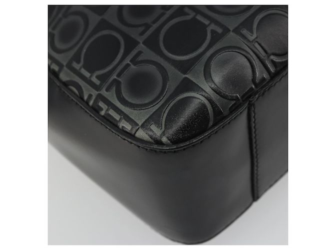Borsa Tote Gancini in pelle nera e argento di Salvatore Ferragamo Auth 176582 Nero - vista 16