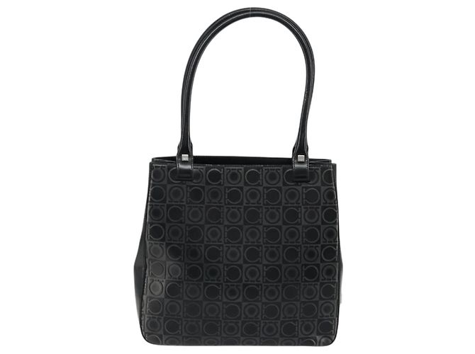 Borsa Tote Gancini in pelle nera e argento di Salvatore Ferragamo Auth 176582 Nero - vista 2