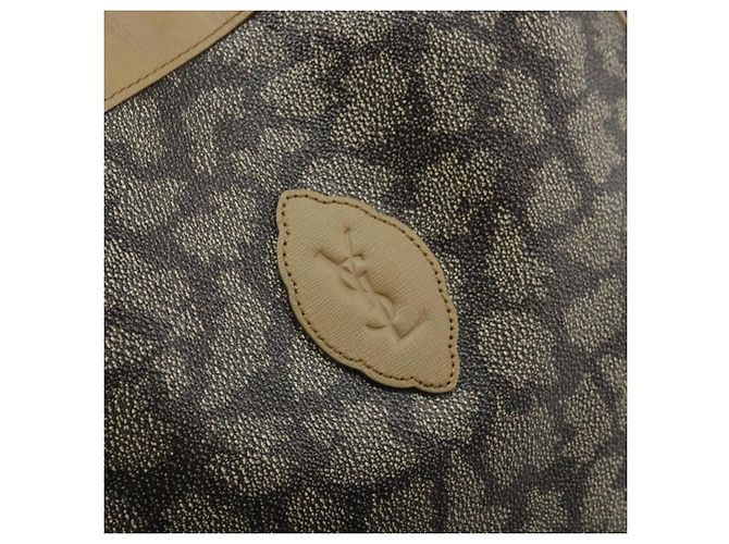 SAINT LAURENT Borsa a Spalla in Tela PVC Grigia Auth 176612 Marrone - vista 10