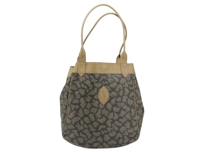 SAINT LAURENT Borsa a Spalla in Tela PVC Grigia Auth 176612 Marrone - vista 13
