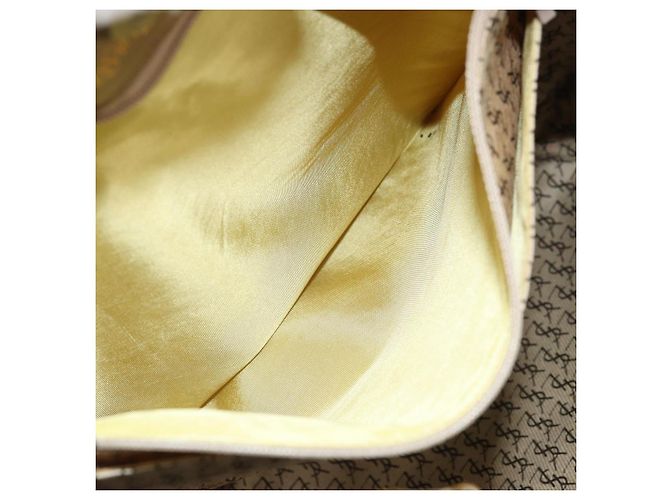 SAINT LAURENT Borsa a Spalla in Tela PVC Grigia Auth 176612 Marrone - vista 20