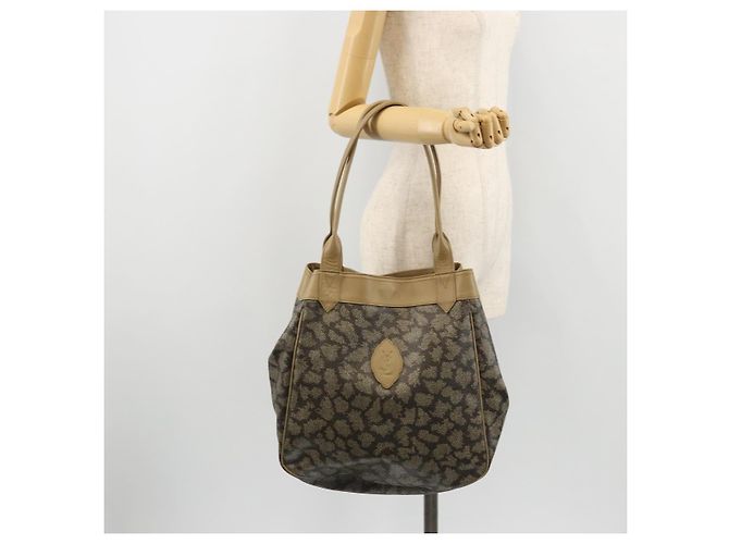 SAINT LAURENT Borsa a Spalla in Tela PVC Grigia Auth 176612 Marrone - vista 21