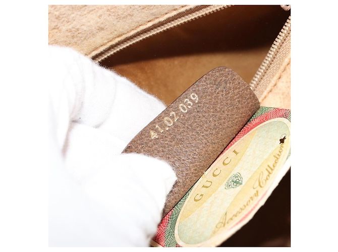 Borsa Gucci GG Supreme Web Sherry Line PVC Beige Oro 41 02 039 Auth YKZ1091 D'oro - vista 12