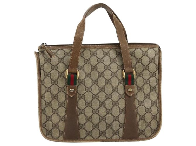 Borsa Gucci GG Supreme Web Sherry Line PVC Beige Oro 41 02 039 Auth YKZ1091 D'oro - vista 13