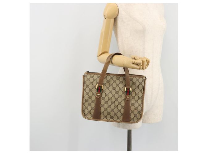 Borsa Gucci GG Supreme Web Sherry Line PVC Beige Oro 41 02 039 Auth YKZ1091 D'oro - vista 23