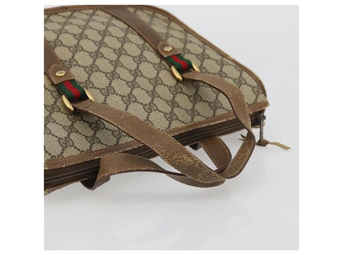 Borsa Gucci GG Supreme Web Sherry Line PVC Beige Oro 41 02 039 Auth YKZ1091 D'oro - vista 7