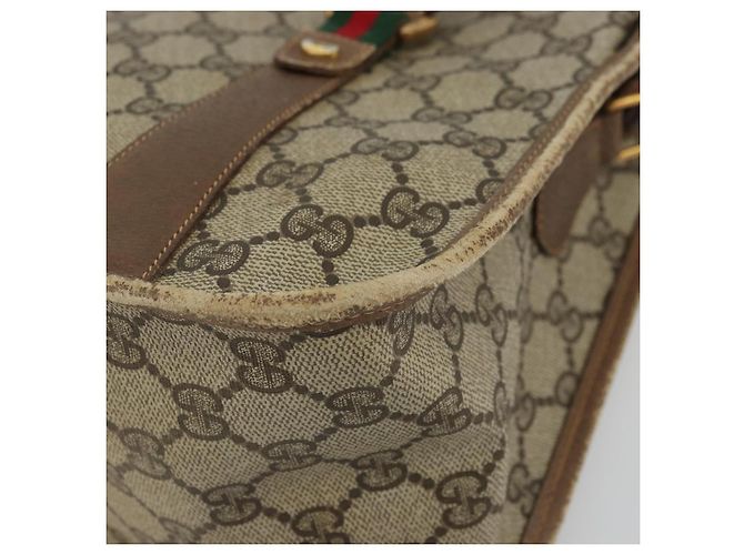 Borsa Gucci GG Supreme Web Sherry Line PVC Beige Oro 41 02 039 Auth YKZ1091 D'oro - vista 8