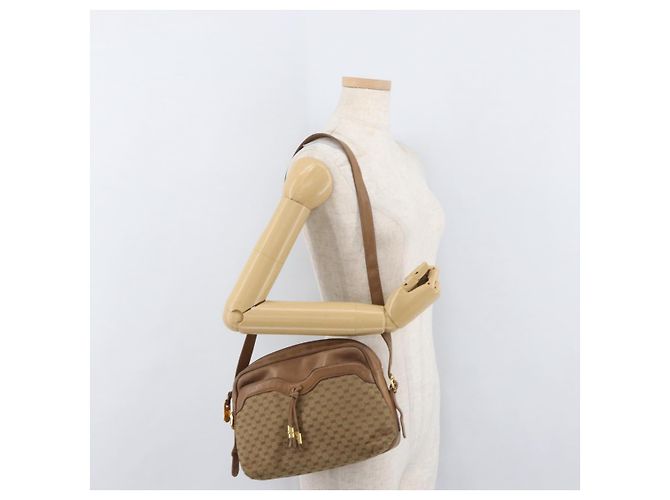 Gucci Borsa a spalla Micro GG Supreme PVC Beige Oro Auth 175309 D'oro - vista 22