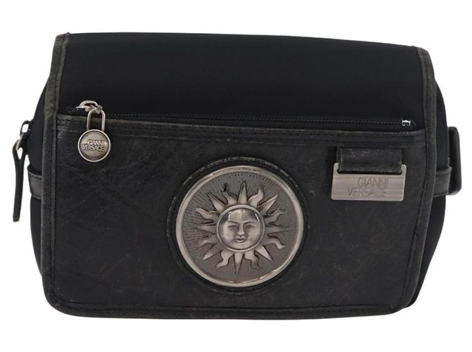 Borsa a vita Gianni Versace in nylon nero e argento Auth BA12122A - vista 13