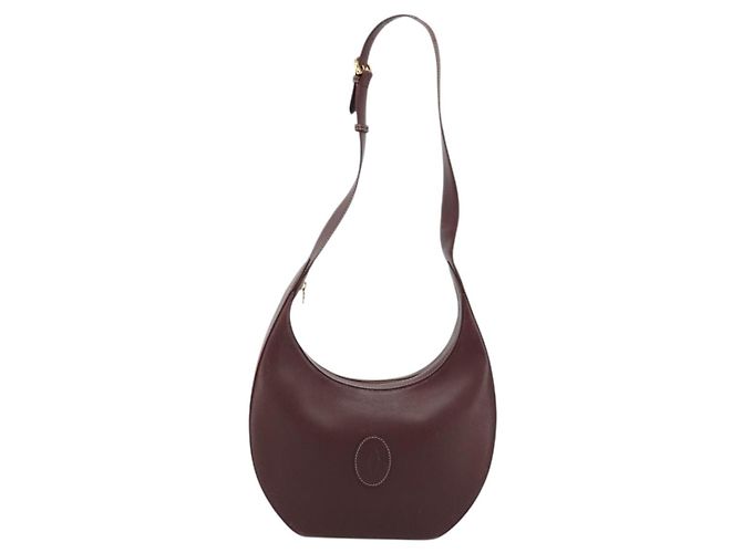 CARTIER Borsa a Spalla Must Line Pelle Bordeaux Oro Auth 175174 D'oro Bordò - vista 2