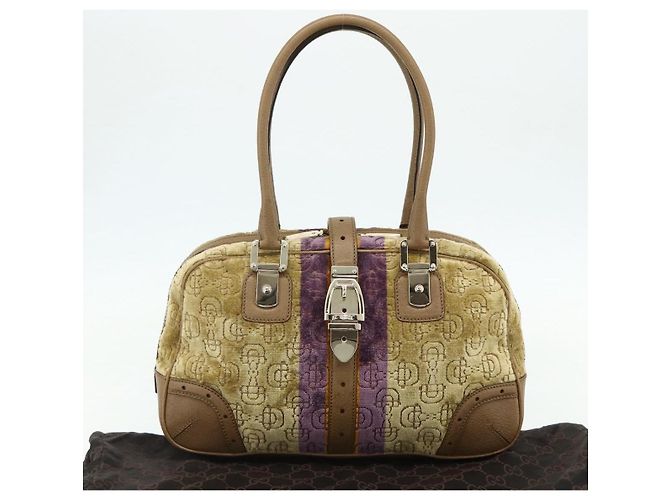 Gucci Borsa Boston Horsebit in velluto oro beige 145770 Auth 176490V D'oro - vista 12