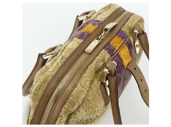 Gucci Borsa Boston Horsebit in velluto oro beige 145770 Auth 176490V D'oro - vista 6