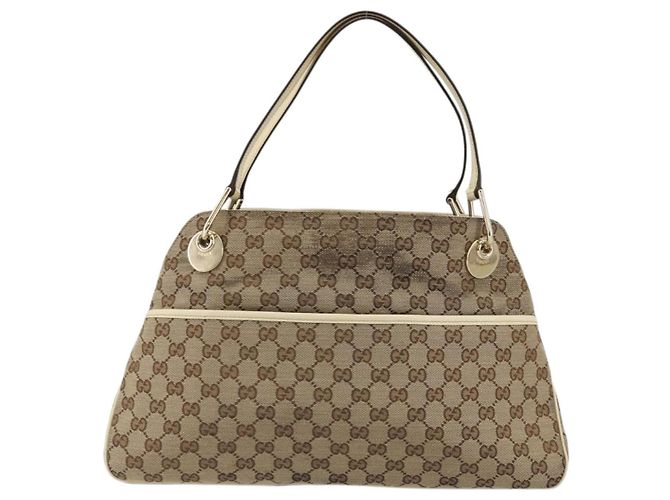 Borsa a mano GG Canvas Gucci Beige Oro 121023 Auth 175393 D'oro - vista 13