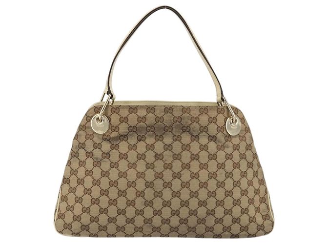 Borsa a mano GG Canvas Gucci Beige Oro 121023 Auth 175393 D'oro - vista 2