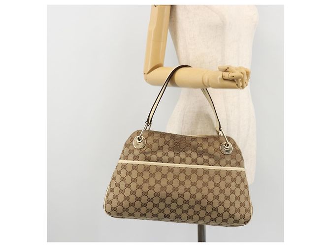 Borsa a mano GG Canvas Gucci Beige Oro 121023 Auth 175393 D'oro - vista 24