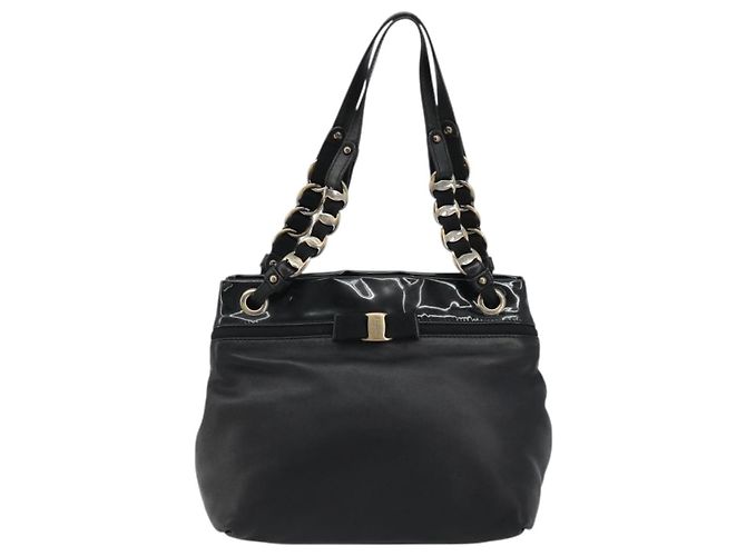Borsa a mano Salvatore Ferragamo in pelle verniciata nera e oro Auth ka4036 Nero D'oro - vista 13