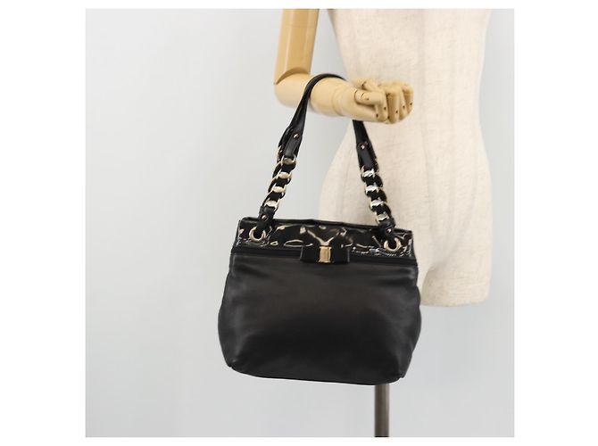 Borsa a mano Salvatore Ferragamo in pelle verniciata nera e oro Auth ka4036 Nero D'oro - vista 23