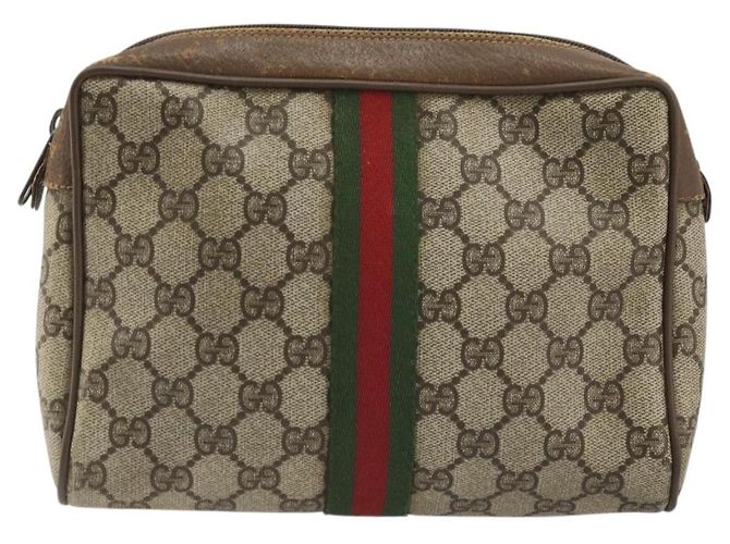 GUCCI GG Supreme Web Sherry Line Clutch Bag PVC Beige Rosso 89 01 012 Auth am11316 - vista 2