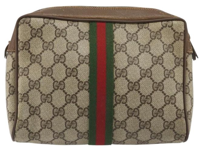 GUCCI GG Supreme Web Sherry Line Clutch Bag PVC Beige Rosso 89 01 012 Auth am11316 - vista 3