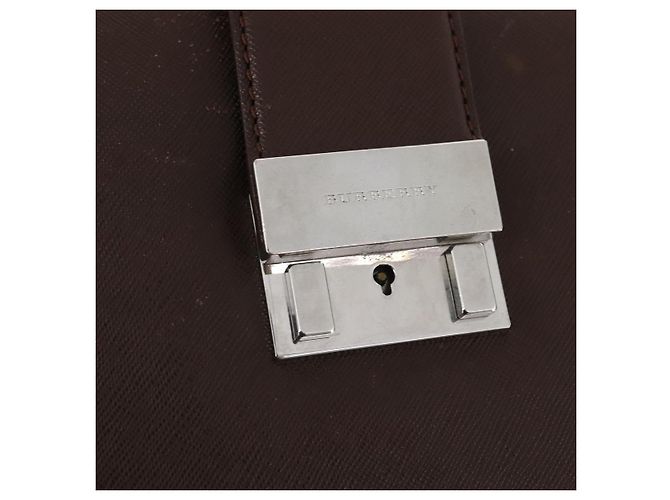 Borsa da lavoro in pelle marrone e argento Burberry Auth bs34224 - vista 10