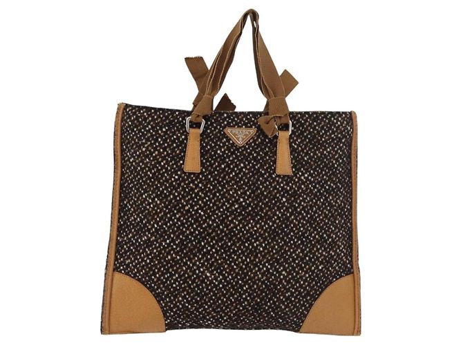 PRADA Borsa a mano in tela marrone argento Auth 175566A - Ansicht 13
