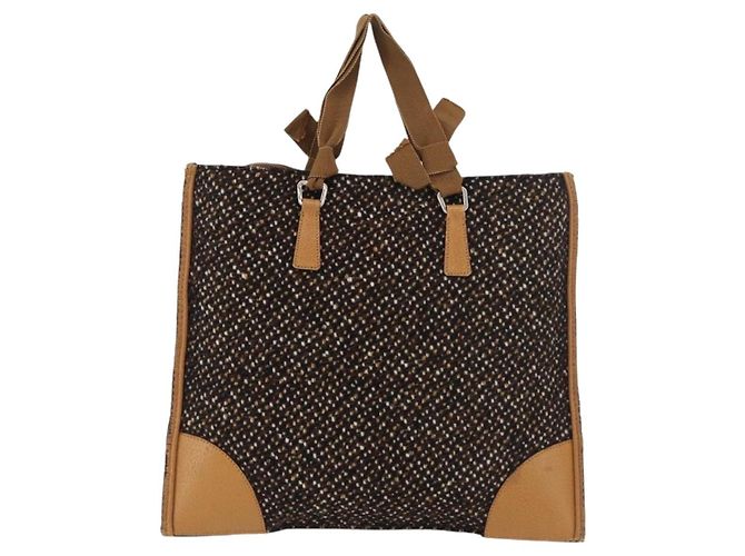 PRADA Borsa a mano in tela marrone argento Auth 175566A - vista 2