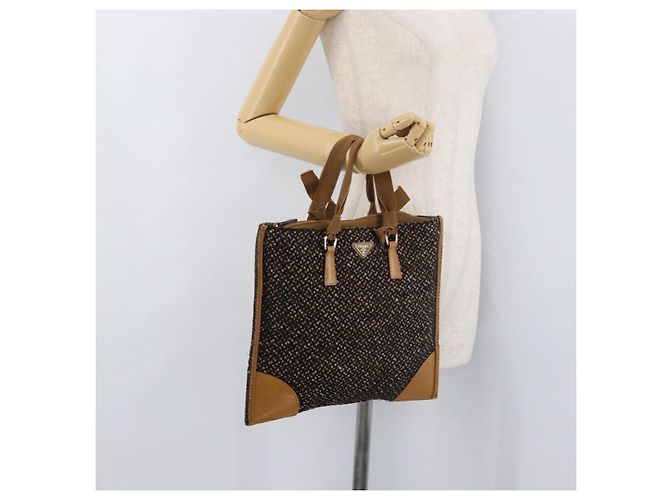 PRADA Borsa a mano in tela marrone argento Auth 175566A - Ansicht 23