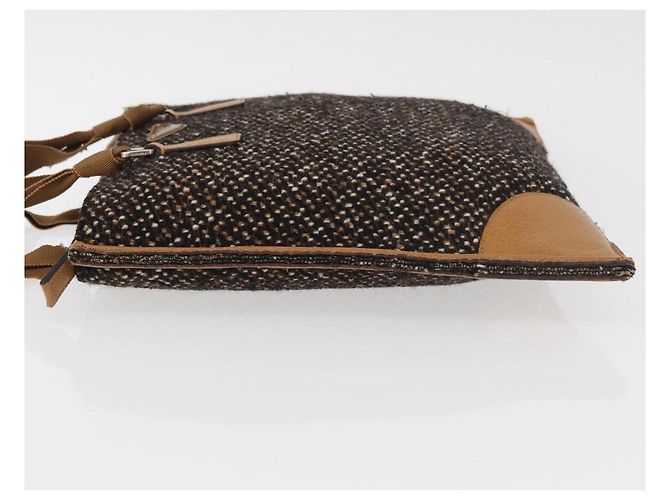 PRADA Borsa a mano in tela marrone argento Auth 175566A - vista 4