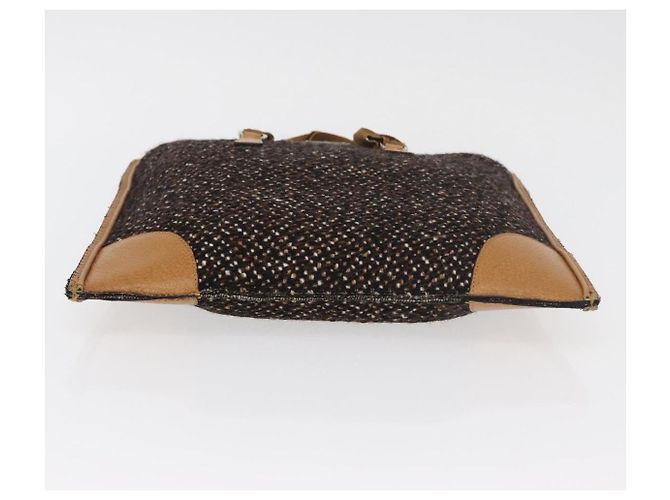 PRADA Borsa a mano in tela marrone argento Auth 175566A - vista 5