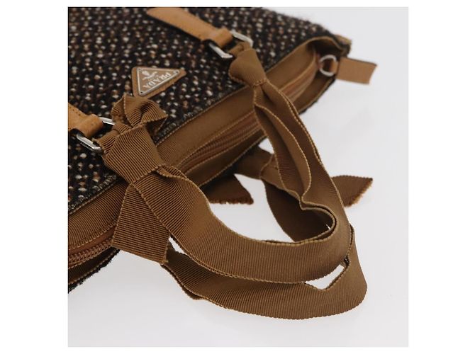 PRADA Borsa a mano in tela marrone argento Auth 175566A - vista 7