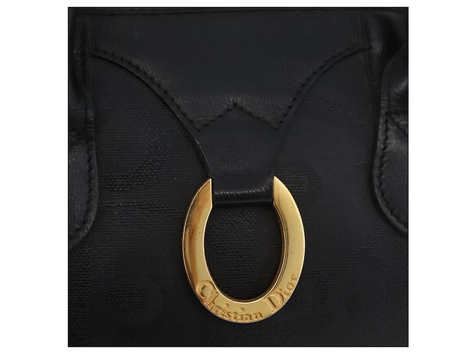 Borsa Boston Mini in Tela Trotter di Christian Dior PVC Nero Oro Auth am11408A - vista 14
