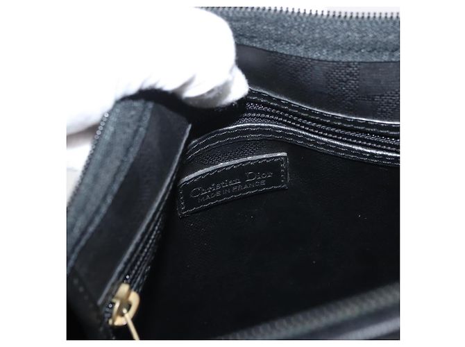 Borsa Boston Mini in Tela Trotter di Christian Dior PVC Nero Oro Auth am11408A - vista 16